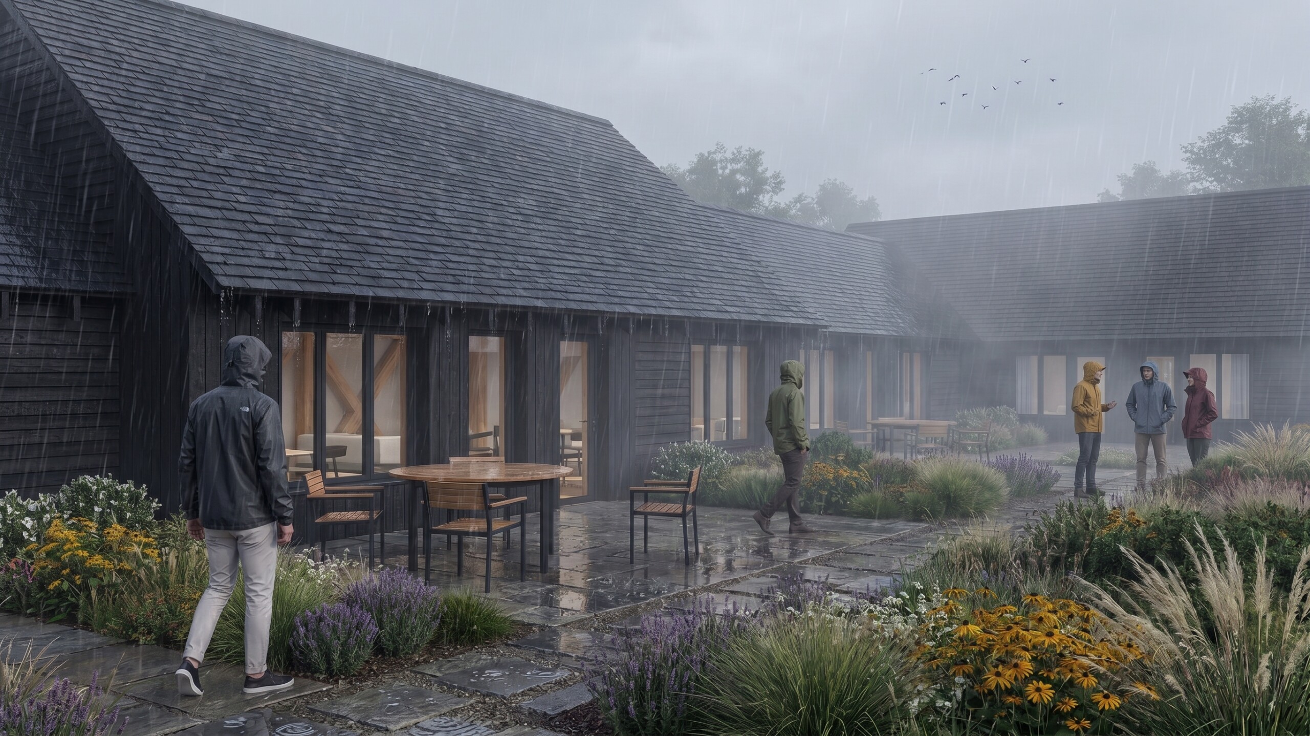 Holiday cottages in the rain